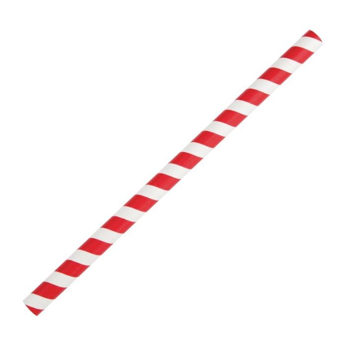 Fiesta Compostable rood/wit gestreepte papieren smoothierietjes 21cm