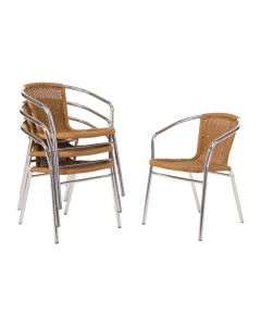Bolero aluminium en polyrotan stoel naturel (4 stuks)