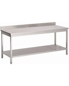 Gastro M RVS werktafel met onderblad en achteropstand 88x180x70cm