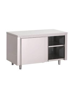 Gastro M RVS werktafel met schuifdeuren 88x100x70cm