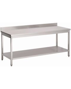 Gastro M RVS werktafel met onderblad en achteropstand 85x200x70cm