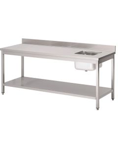 Gastro M RVS werktafel met spoelbak rechts en achteropstand 85x160x70cm