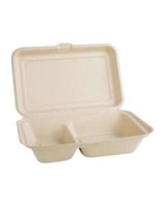 Fiesta Compostable composteerbare bagasse voedseldozen 2 compartimenten natuurlijke kleur 253mm (200 stuks)