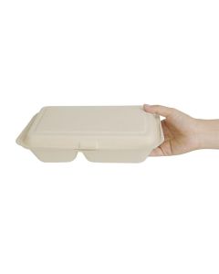 Fiesta Compostable composteerbare bagasse voedseldozen 2 compartimenten natuurlijke kleur 253mm (200 stuks)