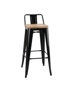 Bolero Bistro hoge barstoel met houten zitting zwart (4 stuks)