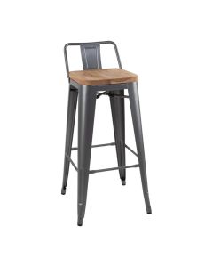 Bolero Bistro hoge barstoel met houten zitting grijs (4 stuks)